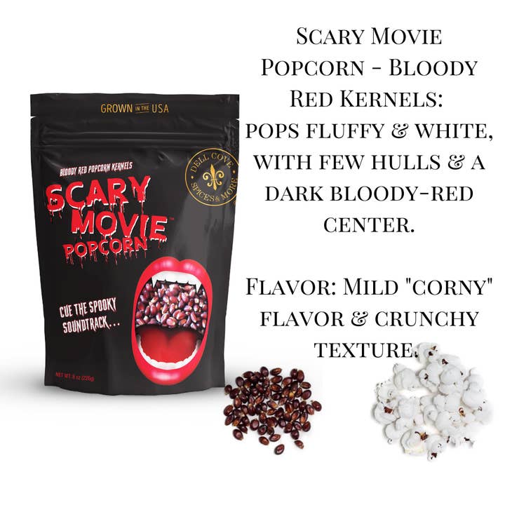 Dell Cove Spices & More Co. - Wholesale Popcornkorrels - Enge film popcornpitten - Bloederige rode Halloween Popcorn1