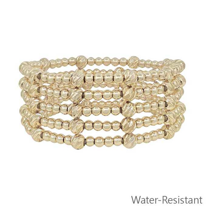 Water Resistant Set of 5 Textured 5mm Bead and 4mm Beaded Stretch Bracelet for wholesale by What's Hot
