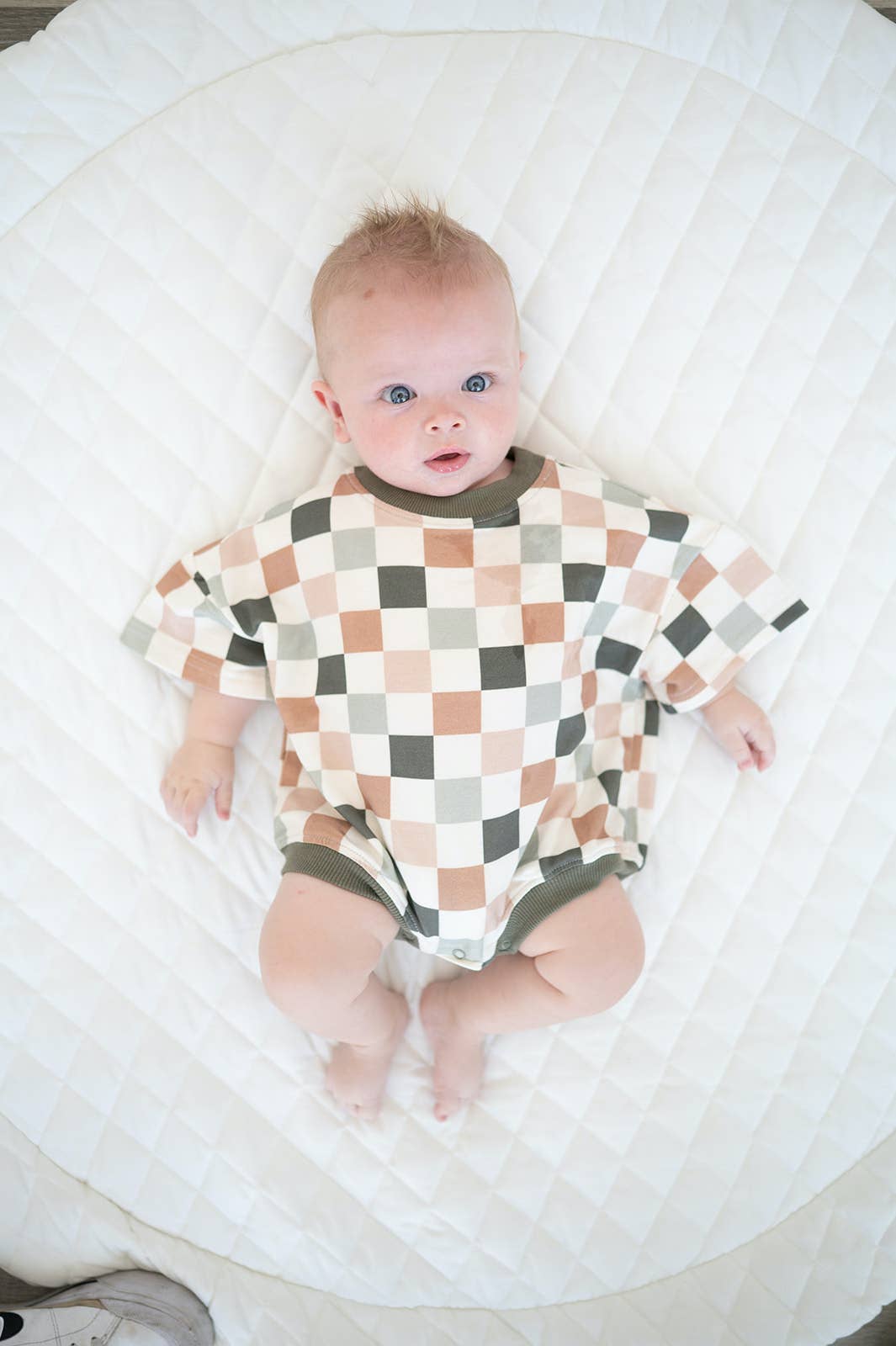 Addie Joy company - Wholesale Bodysuit (Non-Footed) - Baby - Oversized T-shirt Bubble Romper- Sage Check3