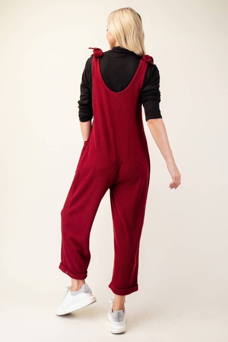 Celeste Clothing – Großhandel Jumpsuit – Damen – Plus-Size verstellbarer Rippen-Overall mit Fronttaschen - CP4387335