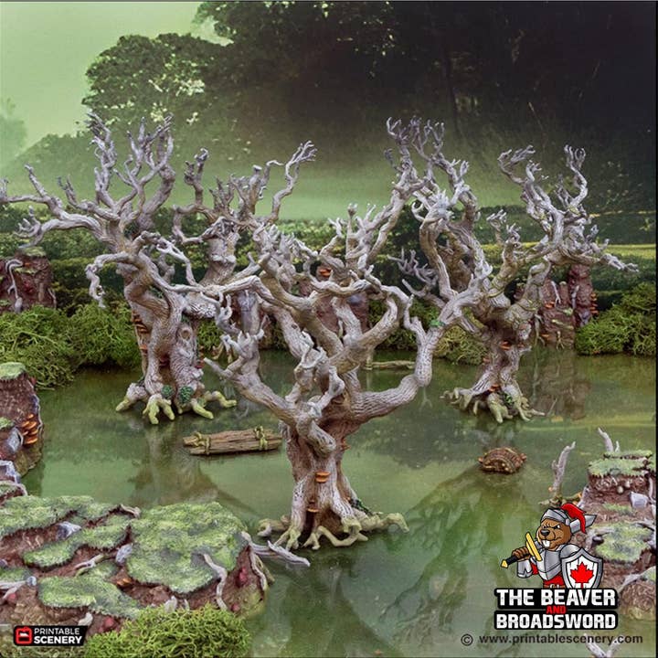 Wildwood Trees - The Gloaming Swamps by Printable Scenery, DnD, Wargaming, High Quality 3D Printed, Swamp Theme, 28mm 32mm scales, D&D for wholesale by The Beaver and Broadsword