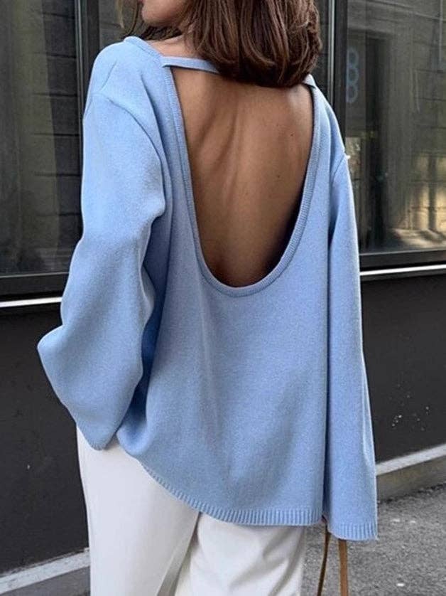 alberalkirk - Wholesale Knit Sweater - Women's - Open Back Cotton Sweater Pullover Mid Heavy N5Z4353