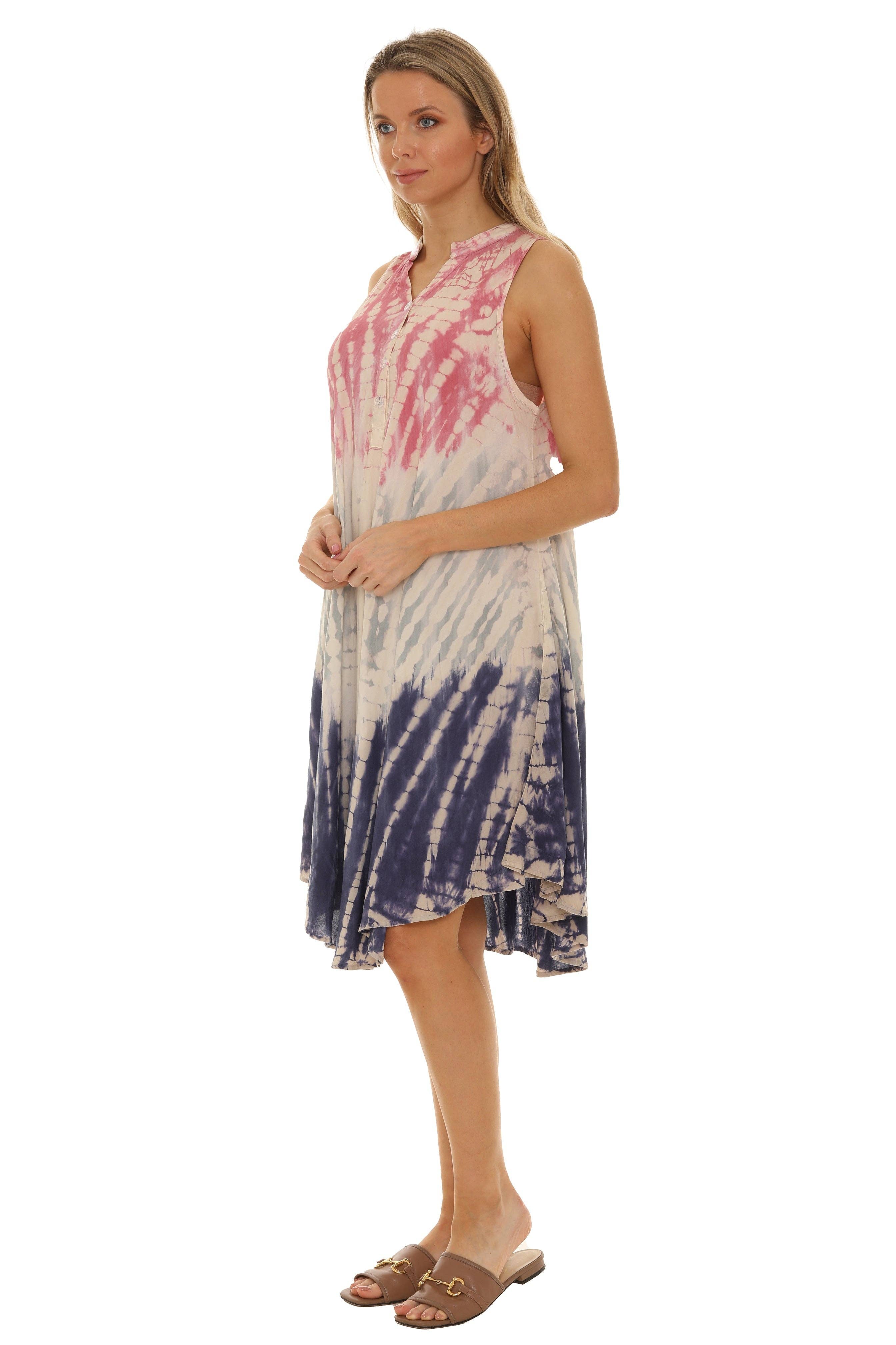 Shoreline Wear. INC - Wholesale Dress - Women's - Tri-Colors Tie-Dye With Button up Rayon Sundress8