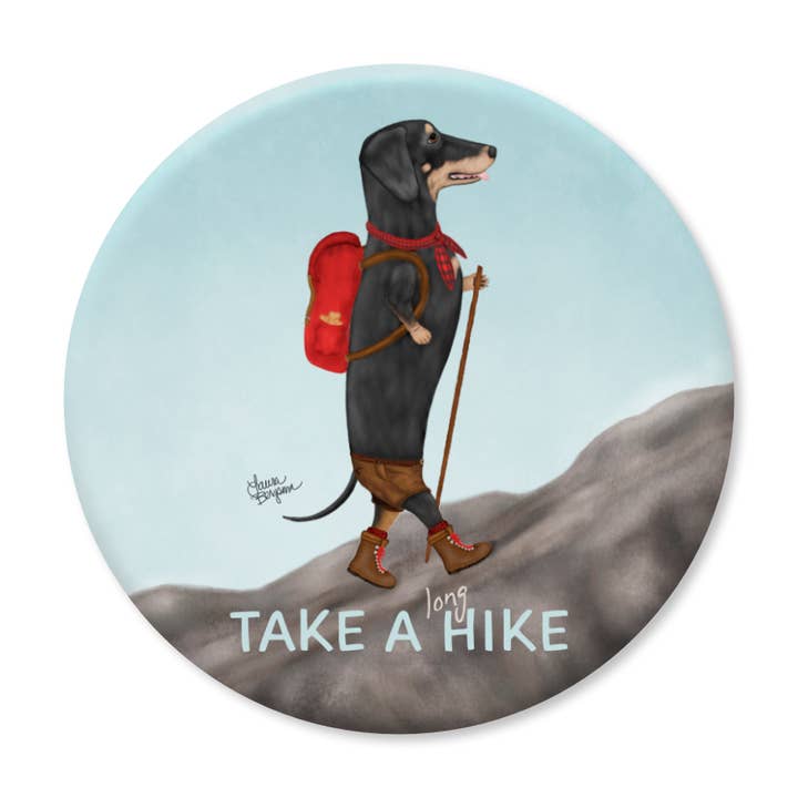 Imán de perro salchicha - Haz una caminata - Pelo liso para venta al por mayor de Laura Bergsma Studio