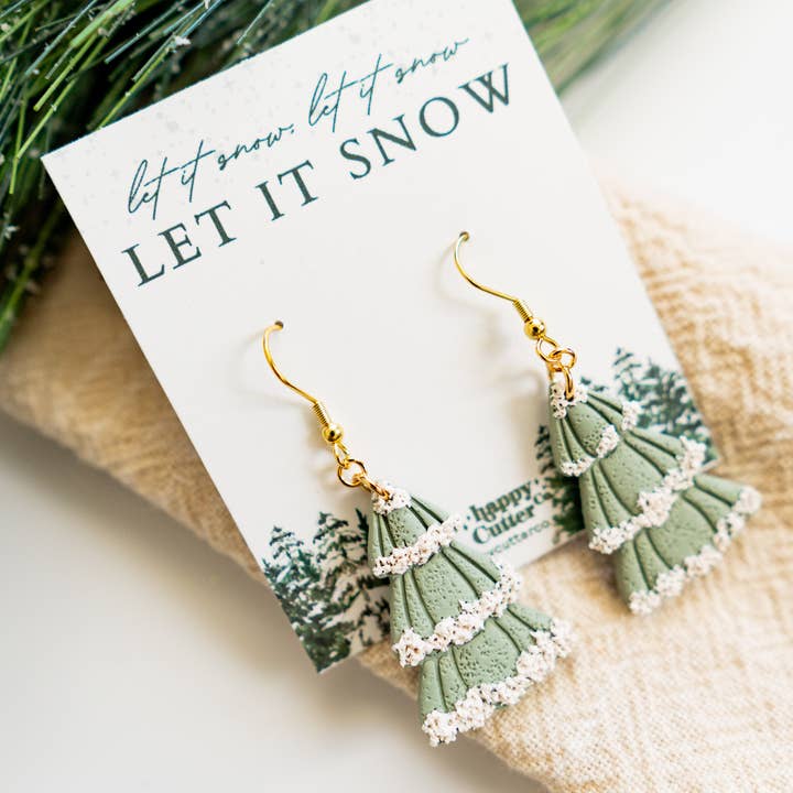 Happy Cutter Co - Wholesale Dangle Earrings - Winter Clay Earrings | Winter Snow Tree Clay Earrings