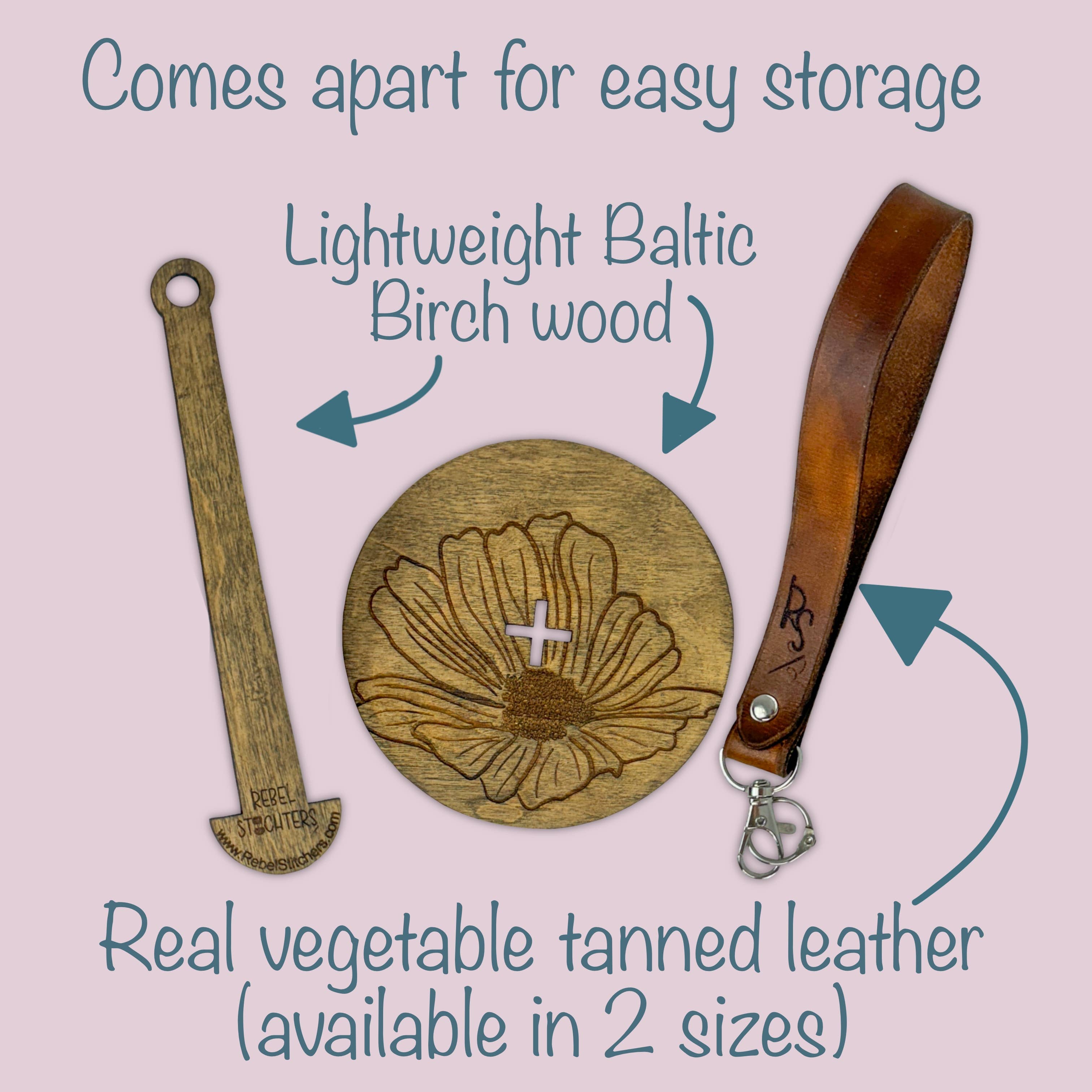 Art by Erica H & Rebel Stitchers - Wholesale Craft Tool - Wrist Yarn Minder/Holder Real Leather Strap Flowers Style 14