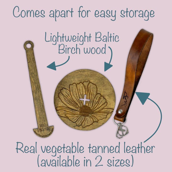 Art by Erica H & Rebel Stitchers - Wholesale Craft Tool - Wrist Yarn Minder/Holder Real Leather Strap Flowers Style 14