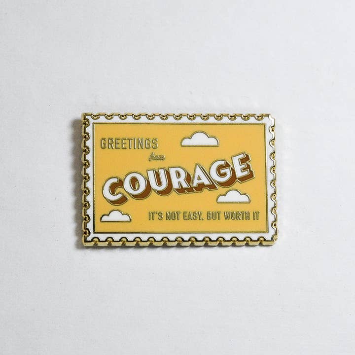 Courage Stamp Enamel Pin for wholesale by Yours Truly, Mary Anne