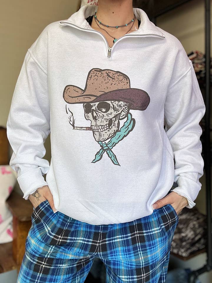 Cowboy Squelette Quart de Zip pour la vente par Gunpowder and Glam Boutique
