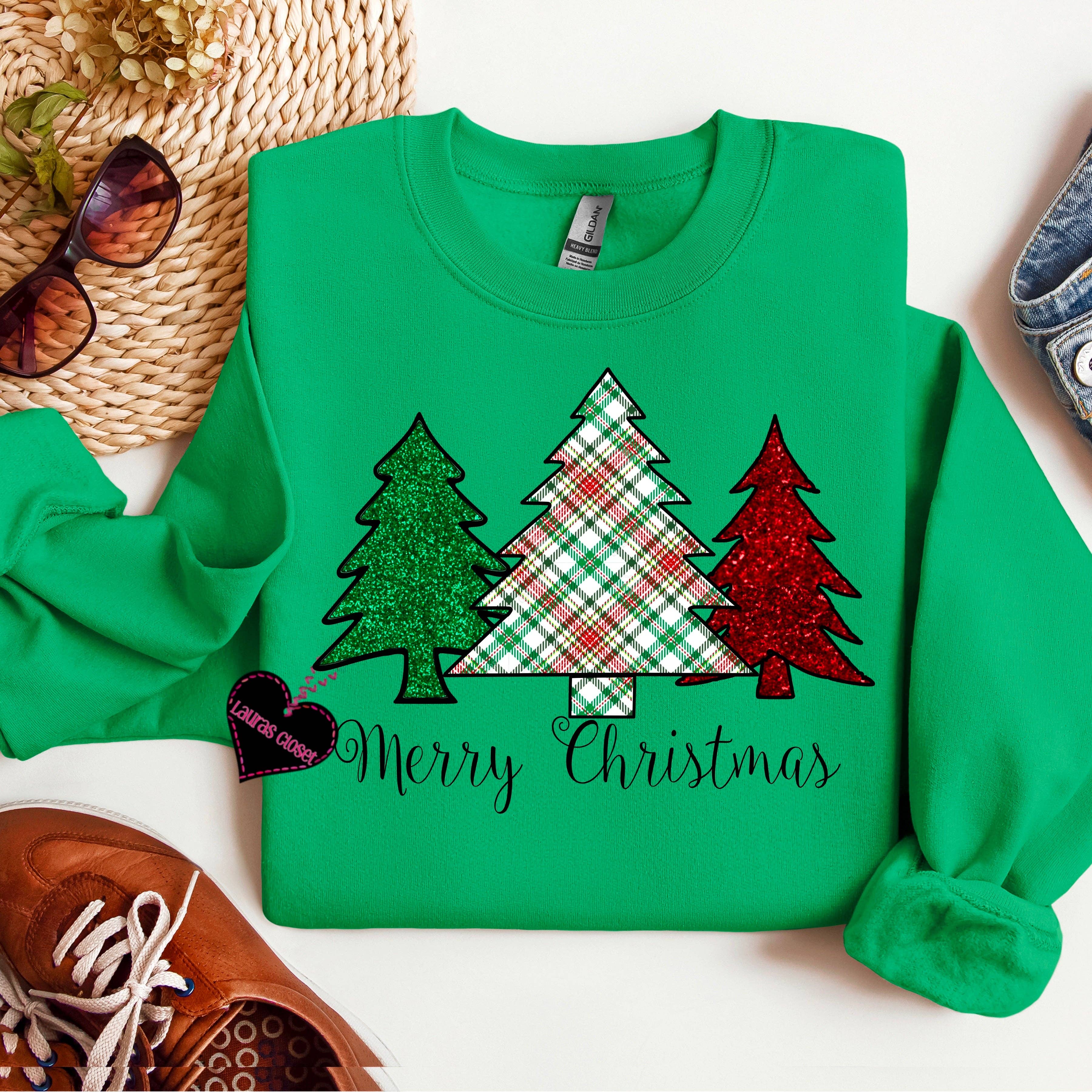 Lauras Closet – Engroshandel T-shirt med print - Dame – Plaid Glædelig Jul træer - Grafisk T-shirt3