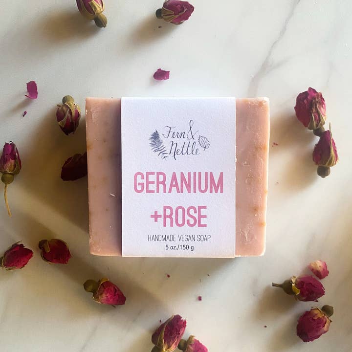 Fern and Nettle - Wholesale Bar Soap - Geranium+Rose Vegan Cold-Process Soap2