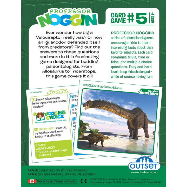 Outset Games and Cobble Hill Puzzles - Wholesale Card Game - Prof. Noggin World of Dinosaurs Card Game