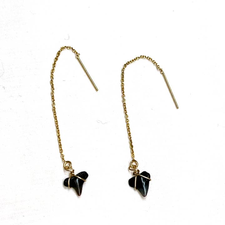 Fossilized Shark tooth threaders in 14k Gold Fill or Silver for wholesale by Flotsam & Co. Hawaii