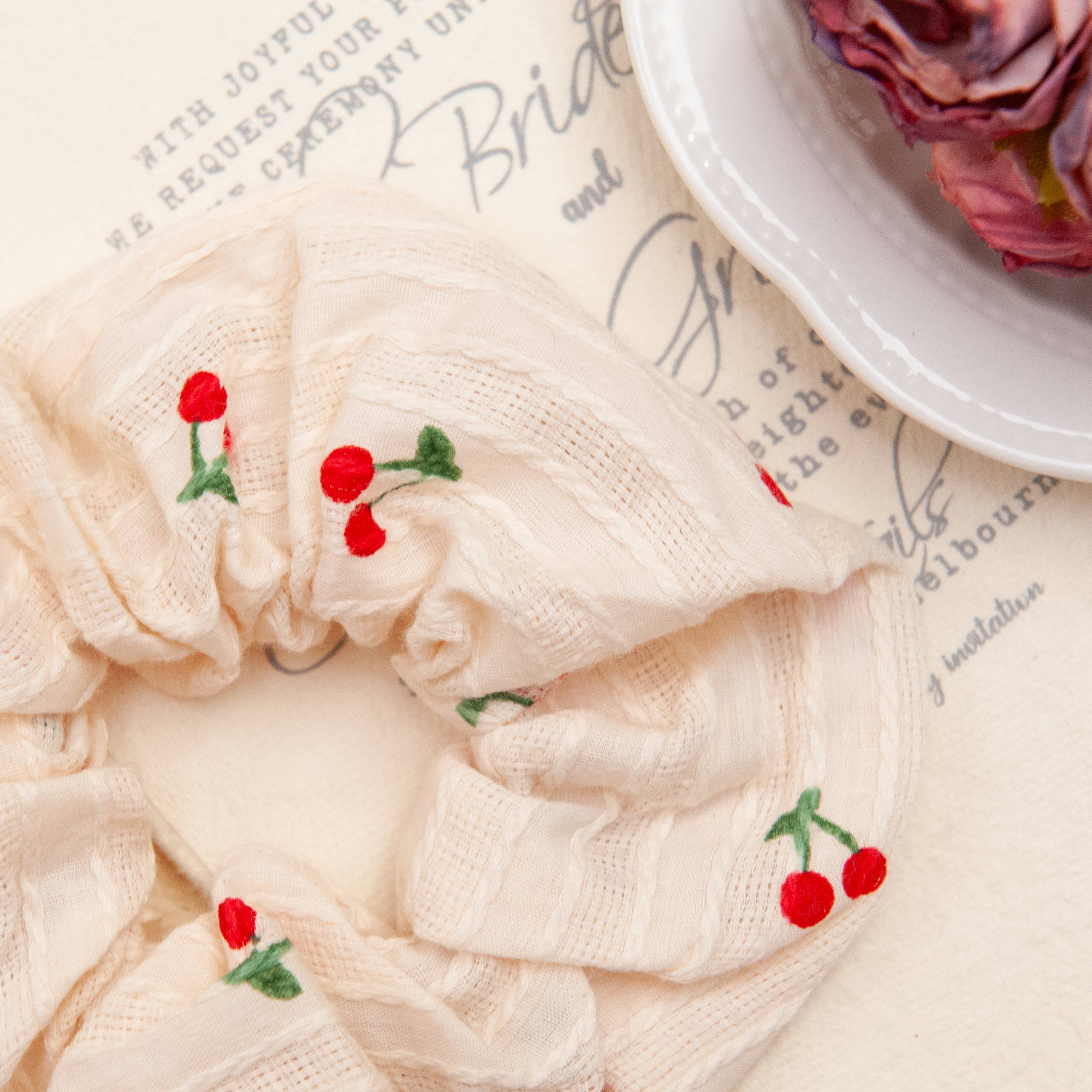 SOMETHING MINTY - Wholesale Scrunchie - Women's - Cherry Print Soft Cotton Scrunchie1