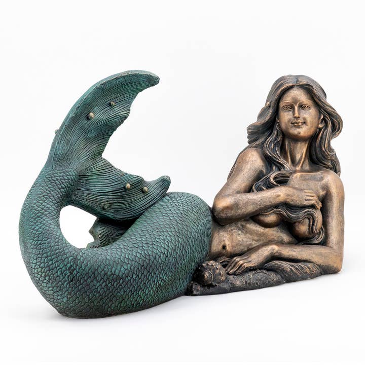 Zaer Ltd. International - Wholesale Outdoor Ornament/Decor - 37" Long Mermaid Lying Down Garden Statue "Finnleigh"1