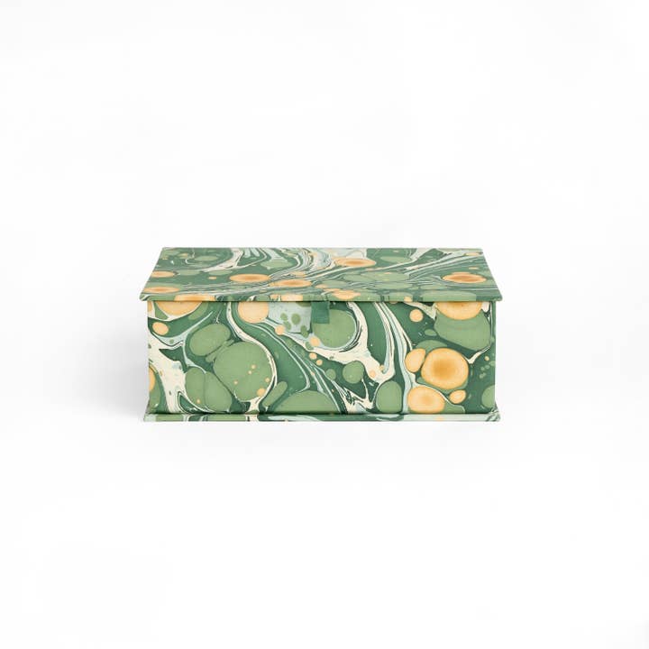 Craft Boat - Wholesale Decorative Box - MARBLED KEEPSAKE BOX SET - GREEN GOLDEN PEACOCK AND PEBBLE1