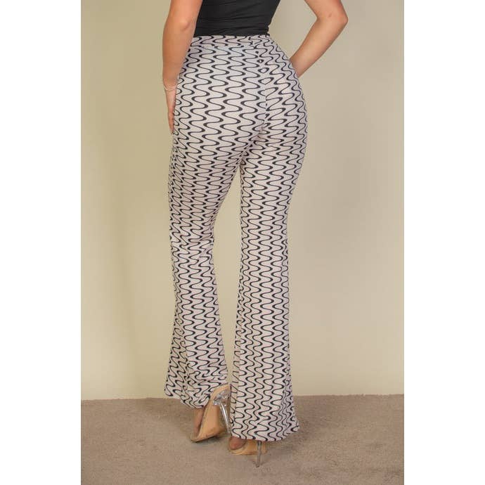 Timeless - Vente Pantalon – femme - Pantalon évasé taille haute à imprimé ondulé6