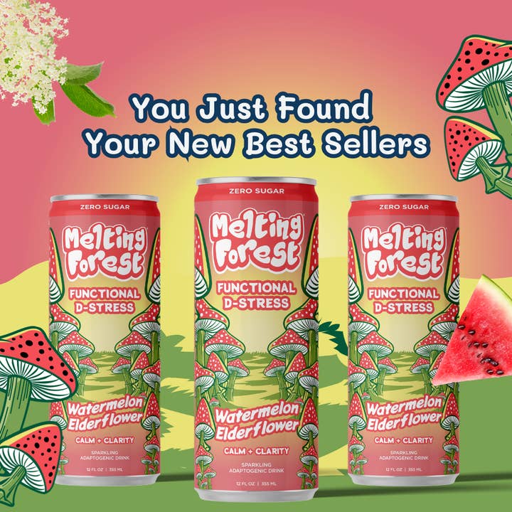 Melting Forest - Wholesale Sparkling Water - Mushroom Drink | Stress Relief | Watermelon Elderflower 5