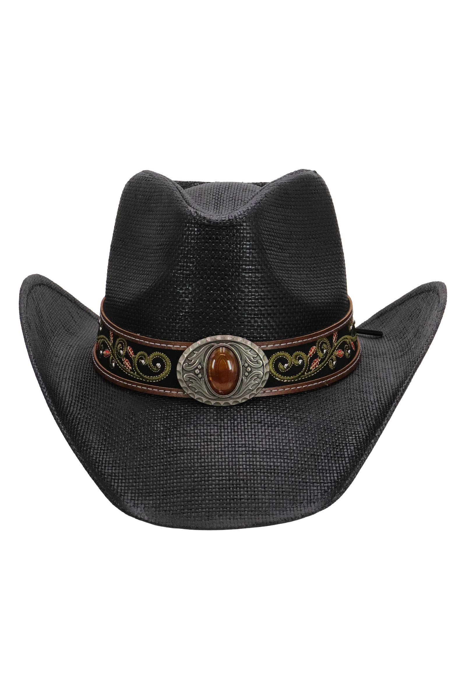 Cap Zone – Engroshandel Cowboyhat - Dame – Bronzeret ravfarvet concho blomsterbælte cowboyhat35
