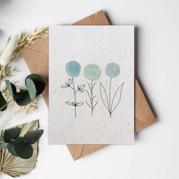 A6 Seed Paper Greeting Card - Classic - Watercolour Flowers for wholesale by Little Green Paper Shop