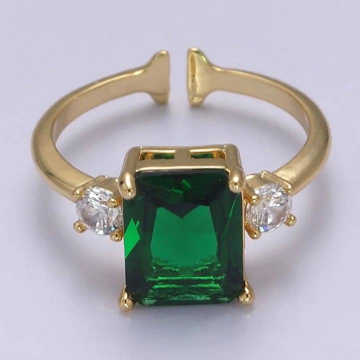 Anello regolabile in oro con diamante CZ smeraldo ✦ RI-21S0502 per la vendita all'ingrosso da parte di Simply Jewels
