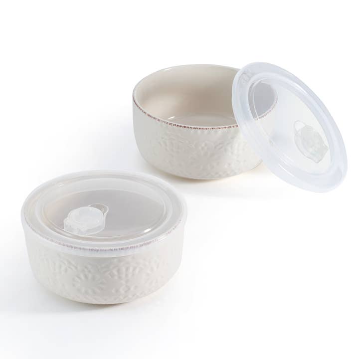 Fitz and Floyd® Mikasa® Pfaltzgraff® - Wholesale Food Storage Container - Pfaltzgraff Chateau Cream Storage Bowl w Lid S2 Brown Bx Pkg