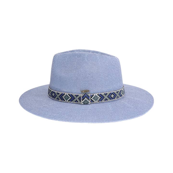 C.C Beanie - Wholesale Straw Hat - Women's - Knit Seed Bead/Rhinestone Band Panama Hat KPC0001