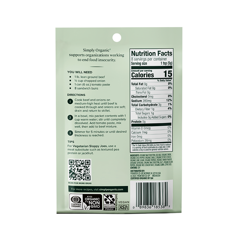 Simply Organic - Wholesale Dried Spice Mix - Sloppy Joe Mix, Certified Organic, Vegetarian, 1.41 Oz1