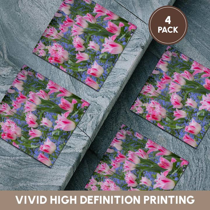 3dRose - Wholesale Coasters - 3dRose, Pink tulips intermixed with forget-me-nots. , Coaster5