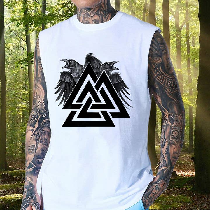 Viking Inspired Valknut and Ravens Men's Tank Top for wholesale by novaxau