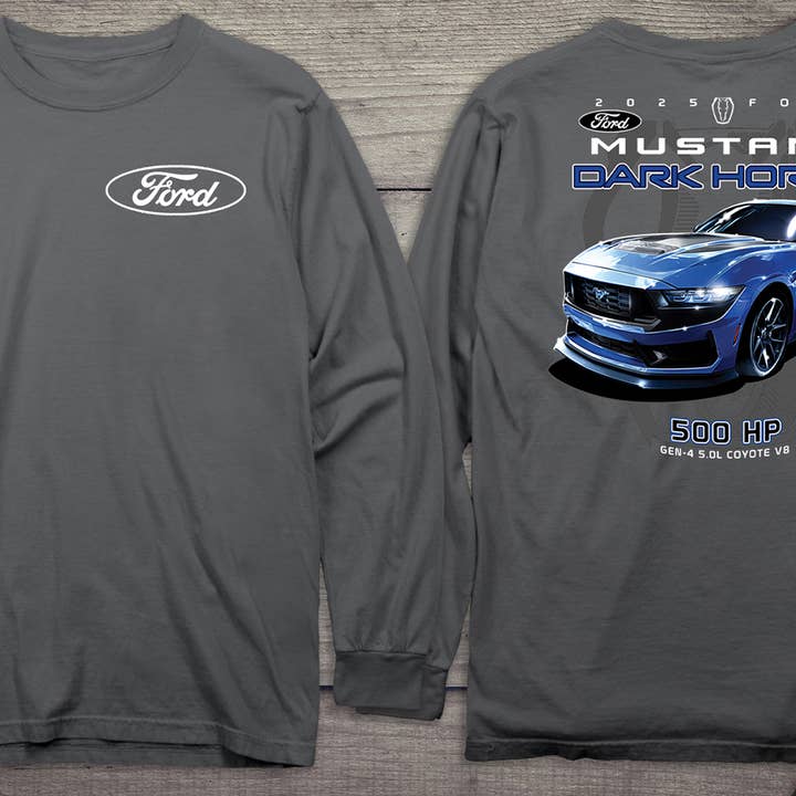Artopia – wholesale Screen printed t-shirt – unisex – 25 Ford Mustang Dark Horse With Crest Long Sleeve Tee4
