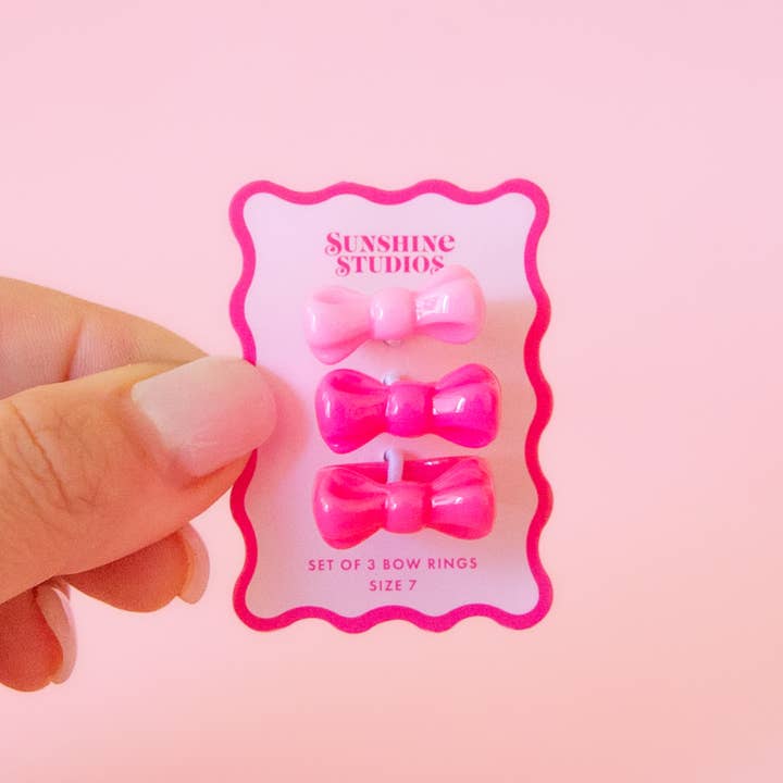 Kitsch Bow Ring Set | Pink for wholesale by Sunshine Studios
