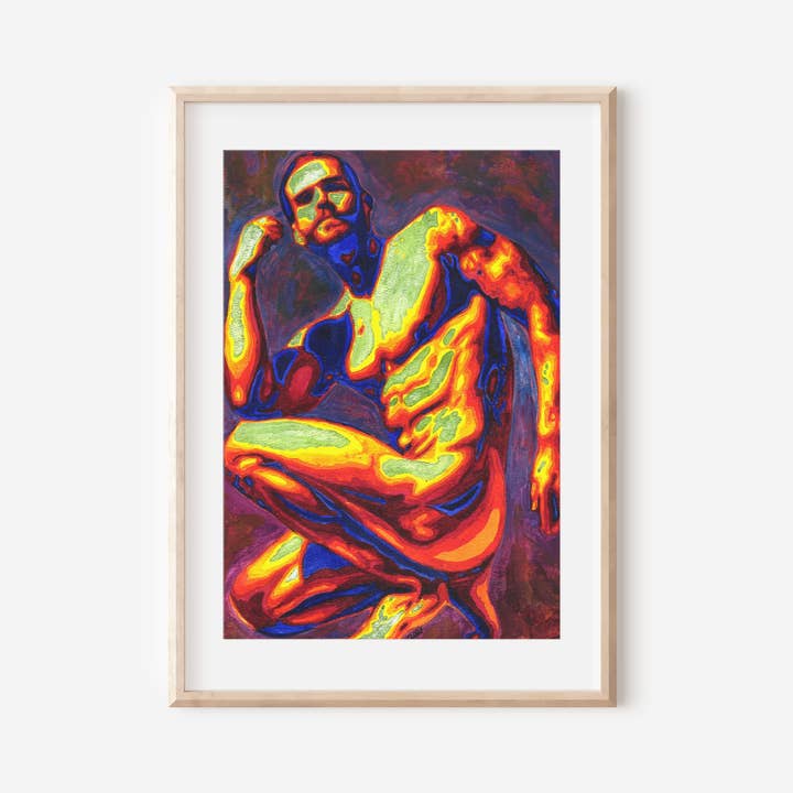 (On Fire) male nude fine art print available in 2 sizes for wholesale by ZAK POP ART