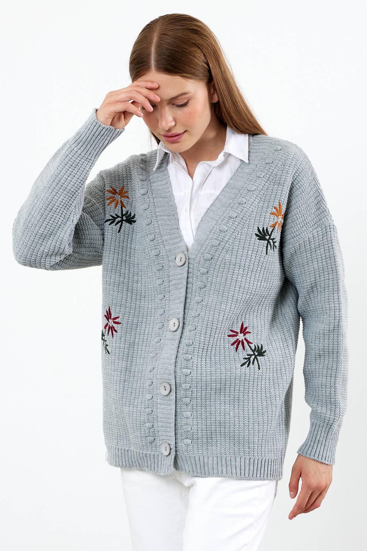 VAV NEW YORK - Vente Cardigan – femme - Cardigan en tricot à fleurs Cardigan en tricot mi-long - 381012
