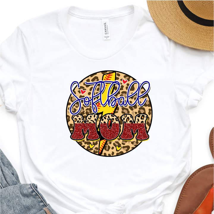 Leopard Glitter Softball Mom DTF Transfer for wholesale by Nashville Design House