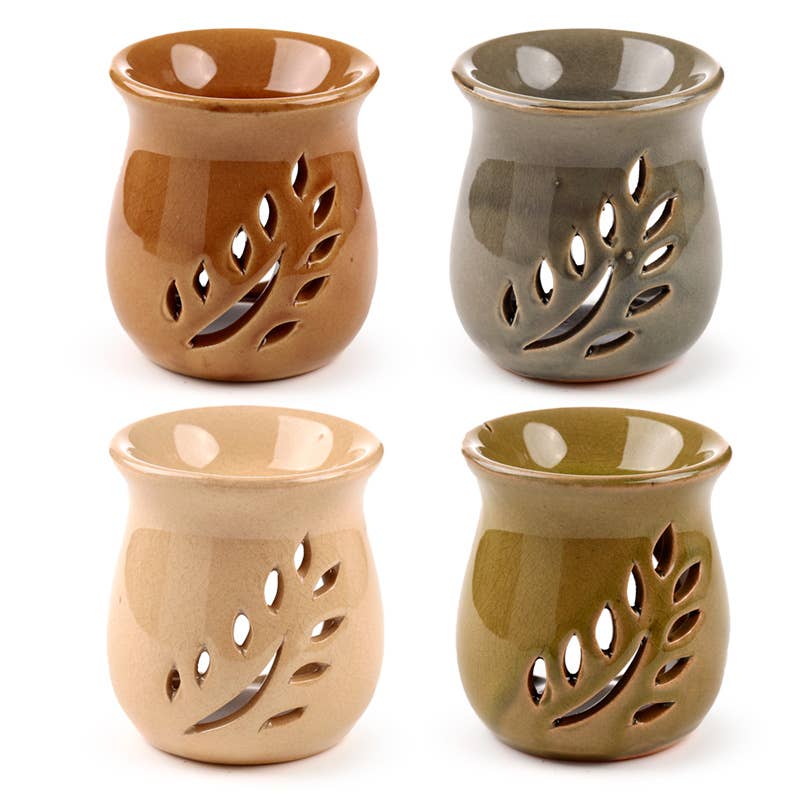 Puckator Ltd - Wholesale Oil Warmer - Simple Leaf Fretwork Design Crackle Glaze Ceramic Oil Burner1