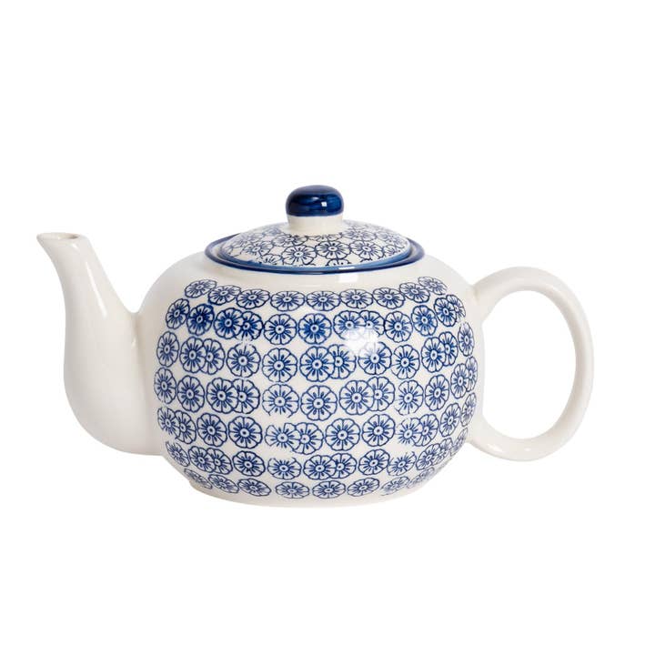 Rinkit Pty Ltd - Wholesale Tea Pot - Nicola Spring Hand-Printed Teapot - 820ml - Navy