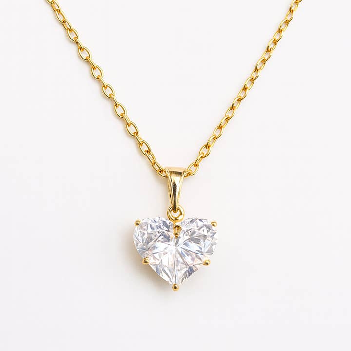Diamond Heart Necklace – 18K Gold Plated Chain with Cubic Zirconia Crystal Heart for wholesale by Lucy Andy Jewellery
