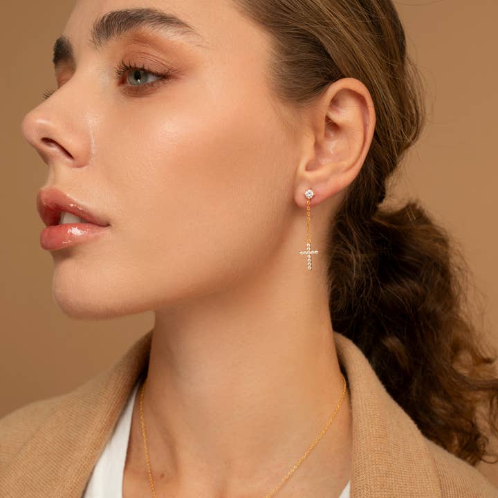 HolyBang Jewels - Wholesale Dangle Earrings - CROSS DROP EARRINGS - E-ST15094