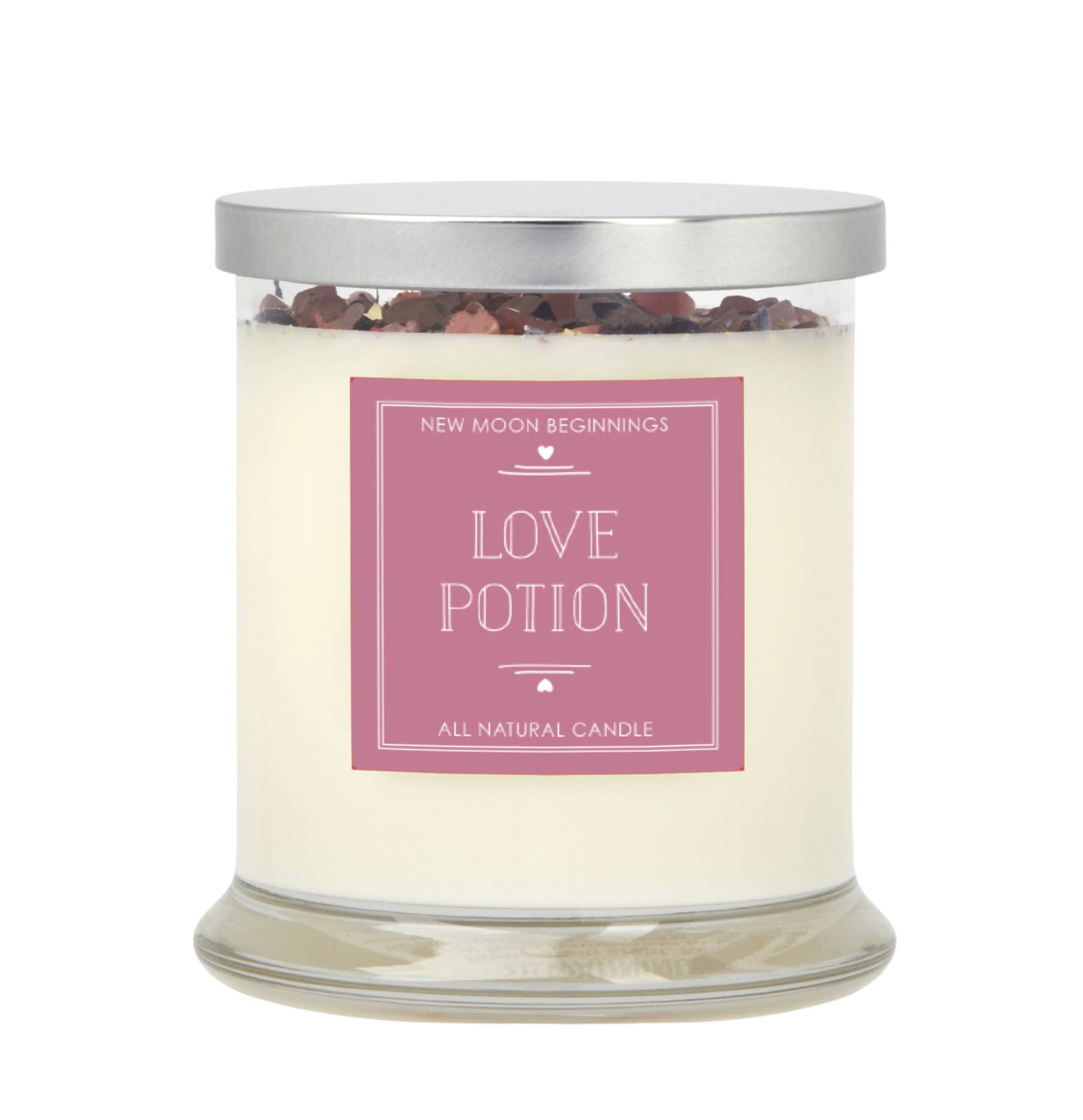 New Moon Beginnings - Wholesale Jar/Filled Candle - Love Potion Candle 12oz Valentine's Day Crystal Candles2