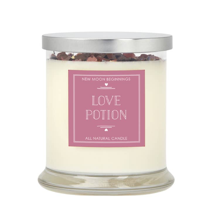 New Moon Beginnings - Wholesale Jar/Filled Candle - Love Potion Candle 12oz Valentine's Day Crystal Candles2