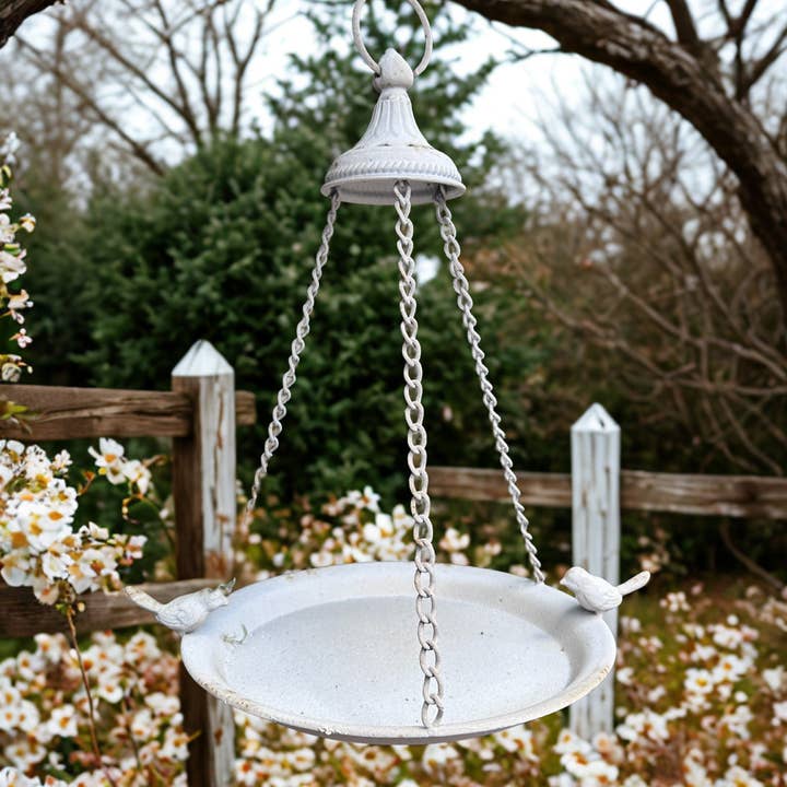 Vagabond Vintage - Wholesale Bird feeder - Distressed White Hanging Bird Feeder0