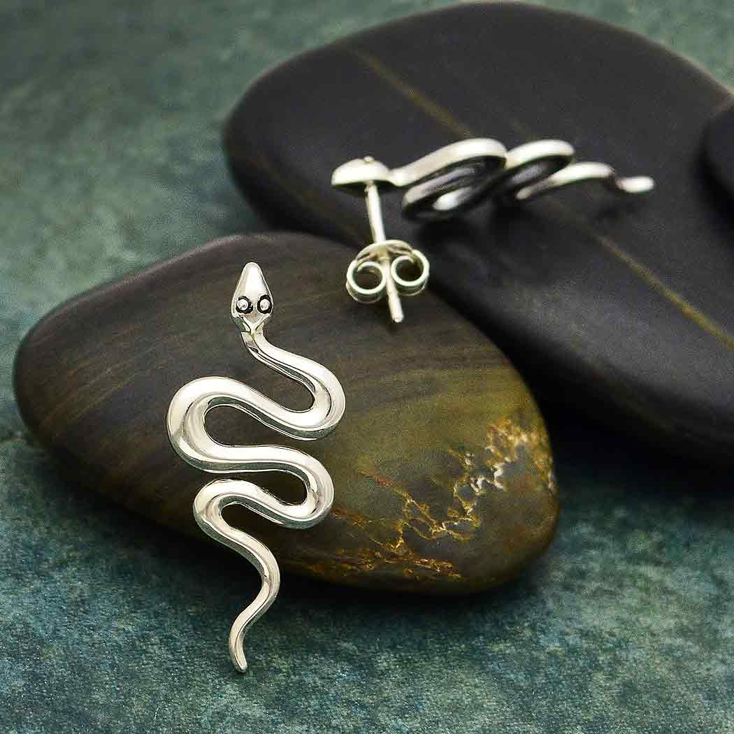 Nina Designs - Wholesale Stud/Post Earrings - Sterling Silver or Bronze Large Snake Post Earrings 28x12mm