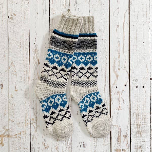 The Paper High Gift Company Limited - Vente Chaussettes – unisexe - Chaussettes Fairisle en laine - Naturel, noir et bleu2