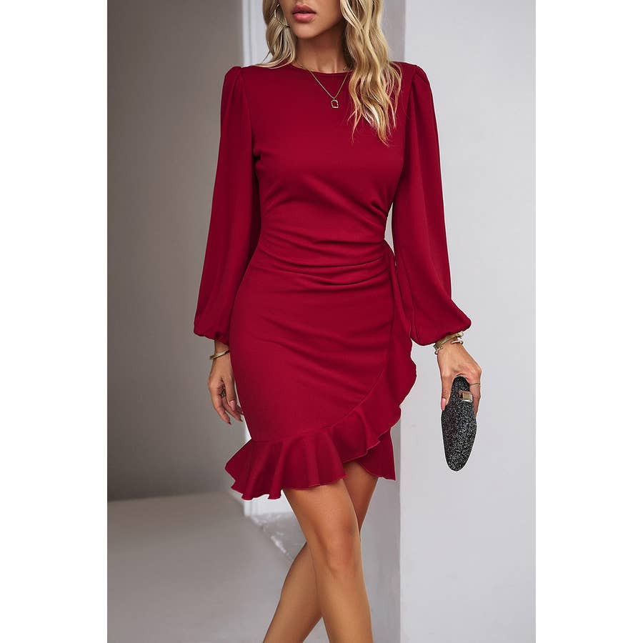 YFPWM Women Clothes Clearance Sale Fashion Women Autumn Solid Causal Round  Neck Long Sleeve Vacation Dress Red M