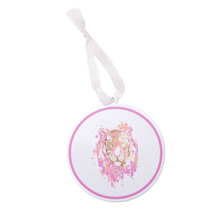 Galvanized Tiger Love Ornament White/Pink/Orange 4" for wholesale by The Royal Standard