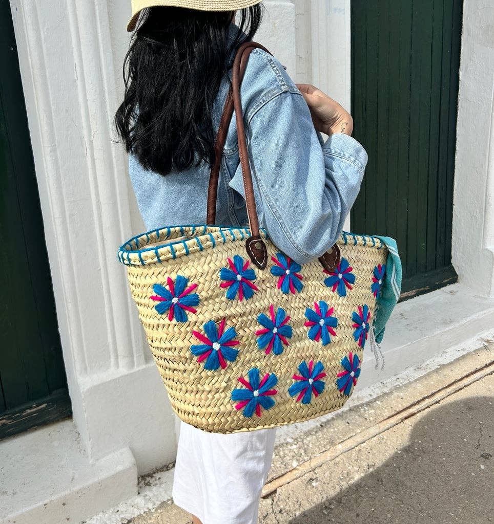 craftberber - Vente Sac de plage - Sac de marché en paille française avec poignées en cuir – Cabas de plage0