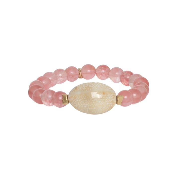 CALANDRA bracelet extensible quartz cerise et porcelaine pour la vente par Nature Bijoux