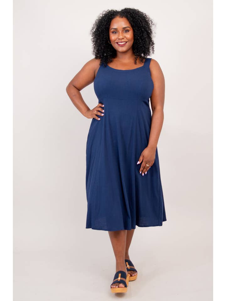 Blue Sky Clothing Co LLC – wholesale Dress – Women's – Shauna Dress, Indigo, Linen Bamboo5