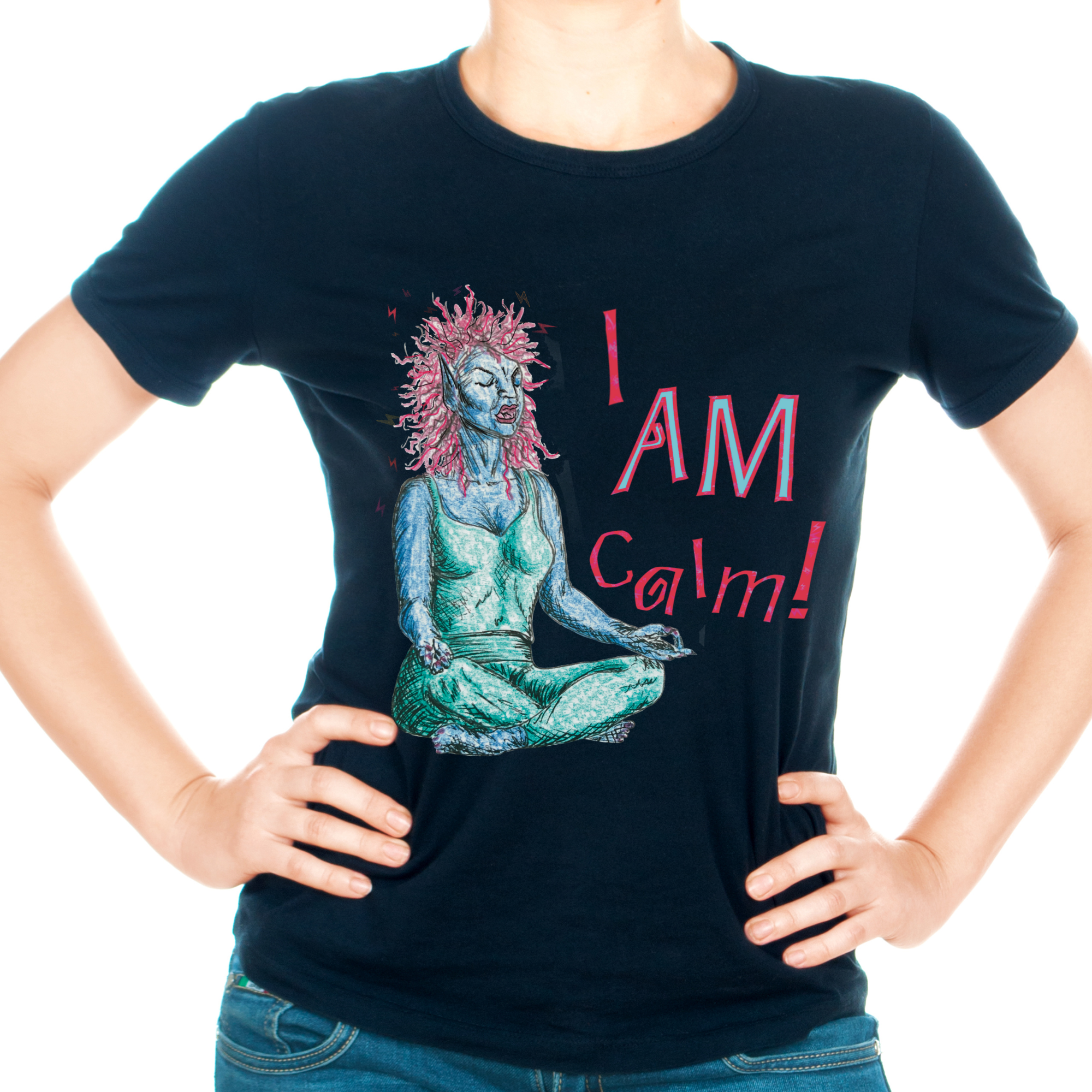 Hannah Kate Makes - Vente T-shirt à imprimés – unisexe - JE SUIS Calme ! T-shirt - Noir - 100 % Coton - Coupe Classique/Ajustée6